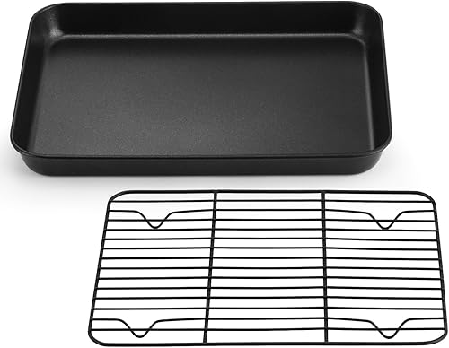 P&P CHEF Bandeja de horno para hornear con estante para galletas, bandeja antiadherente para horno y estante de enfriamiento para hornear y asar,