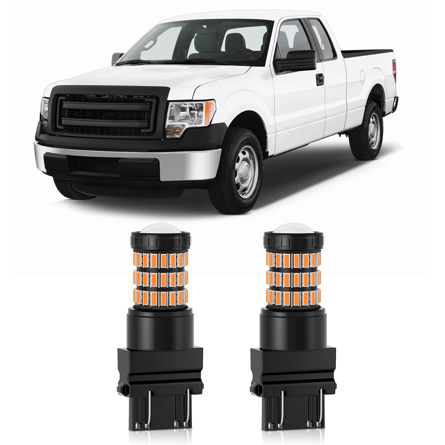 Amber Yellow 3157 4057 3057 3156 LED Bulbs Front/Rear Turn Signal Blinker Lights Compatible with 2004 2005 2006 2007 2008 2009 2010 2011 2012 2013 2014 Ford F150 F-150, Pack of 2