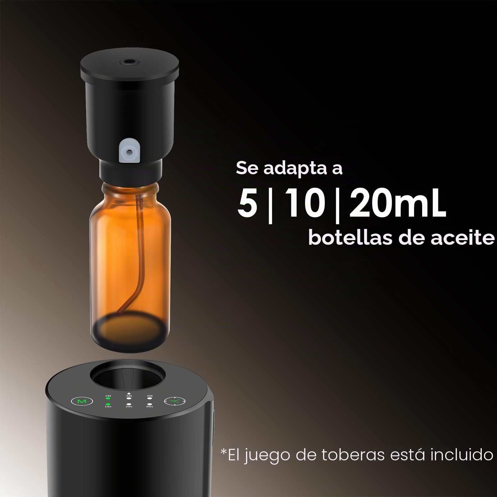 Difusor de aceites Esenciales sin Agua para el hogar, Funciona con Pilas, inalámbrico, con Temporizador, 3 Niveles de Niebla, Coche, Dormitorio, habitación, Oficina, aleación de Aluminio (Negro)