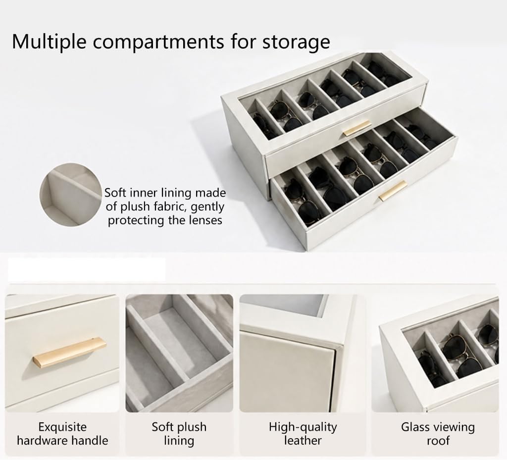 Compact Sunglasses Holder With Lined Compartments And Smooth Metal Sliding Rails Space Saving Sunglasses Holder
