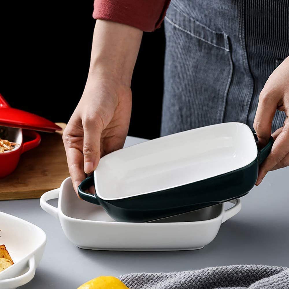 Fuente Rectangular para Hornear de cerámica, Fuente para Hornear de Loza para lasaña, Quiche o tiramisú, Bandeja para Hornear Fuente para Hornear lasaña,-White