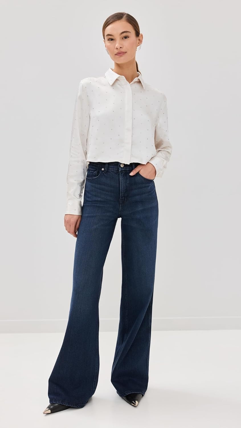 Good American Women's Crystal Cropped Satin Shirt - Image 5