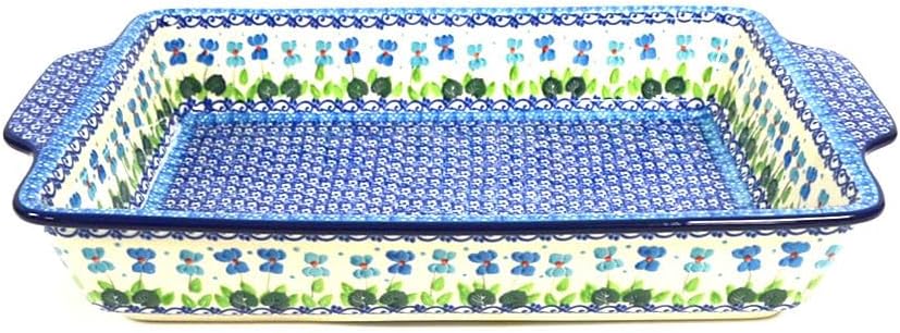 Polish Pottery Baker - Rectangular with Tab Handles - 12 cups - Dutch Iris