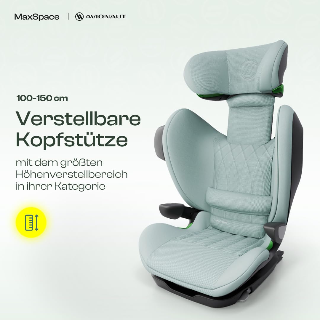Avionaut MaxSpace AirFlow Comfort System+ Kindersitz 100–150 cm – ergonomisch, sicher & bequem – mit verstellbarer Rückenlehne – ideal zum Schlafen und für lange Autofahrten (Grey)
