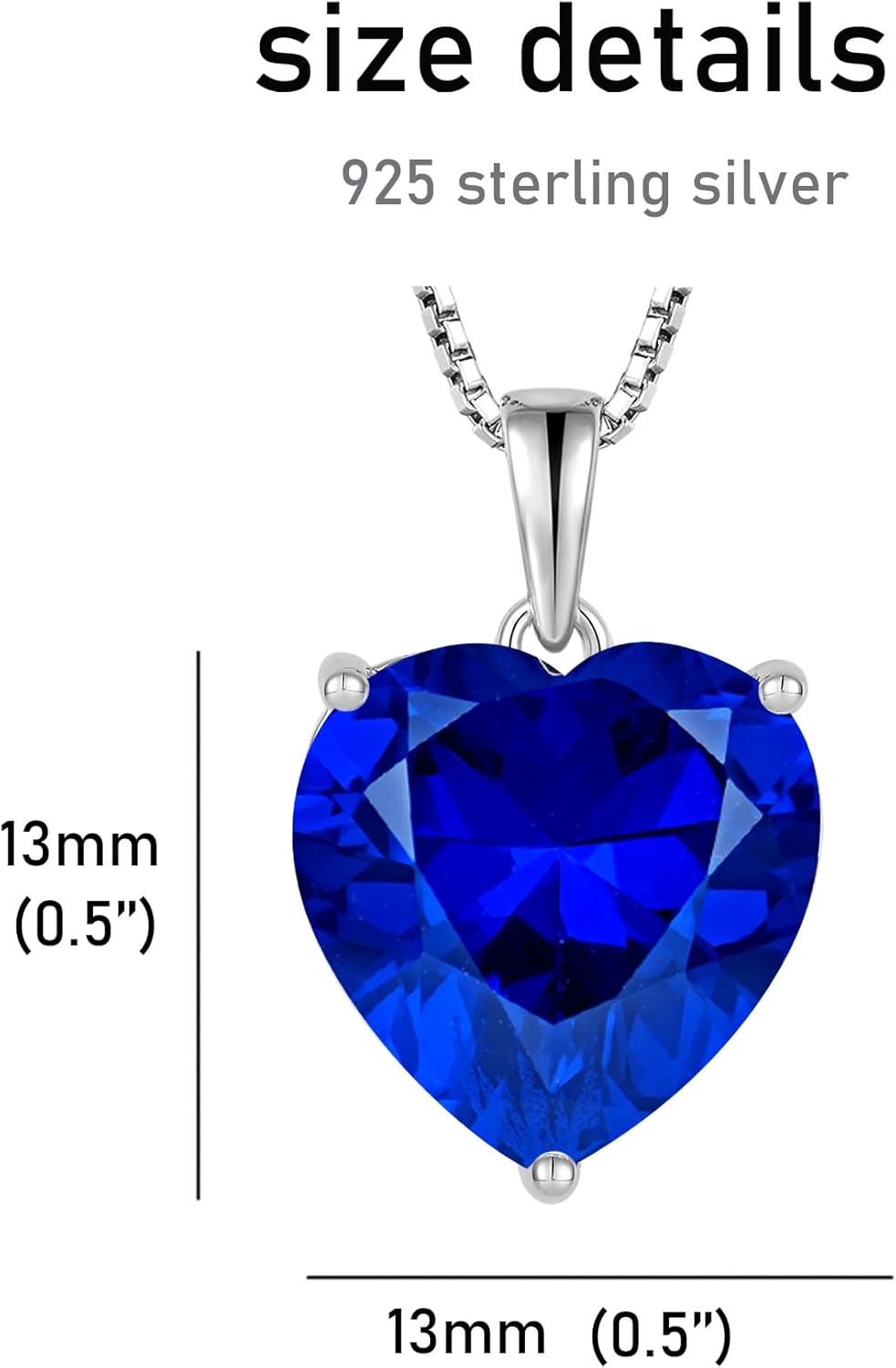 Women Heart Necklace 925 Sterling Silver 13 * 13mm Birthstone Pendant with Chain 5A Cubic Zirconia Jewelry - Image 3