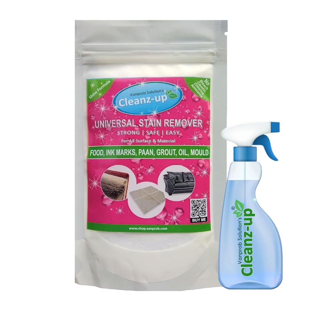 Acid Free, Universal Multi Stain Remover, Makes 1 Liter Spray Liquid Cleaner, All Surface - Wall, Tiles, Carpet, Leather, Clothes etc, For Grease, Mold, Oil, Color etc, 150 gm Powder
