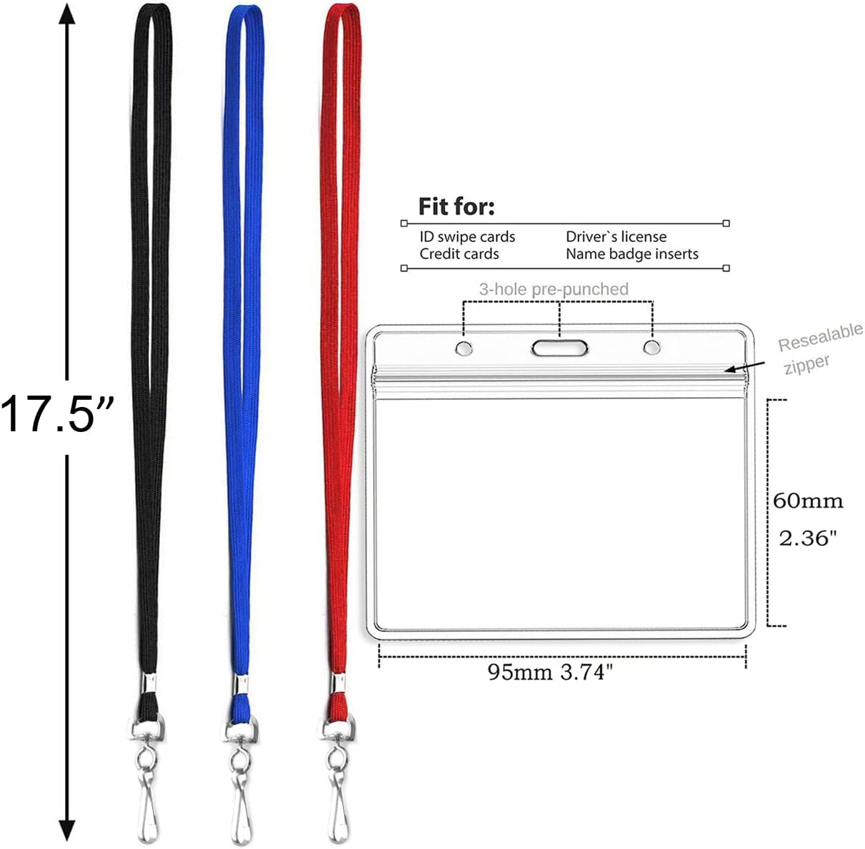 Beebel Lanyard with Waterproof ID Card Holder 50Pcs Clear Plastic Horizontal Name Tags Badge ID Card Holders and 50Pcs Lanyards with Swivel J Hook (Black) - Image 2