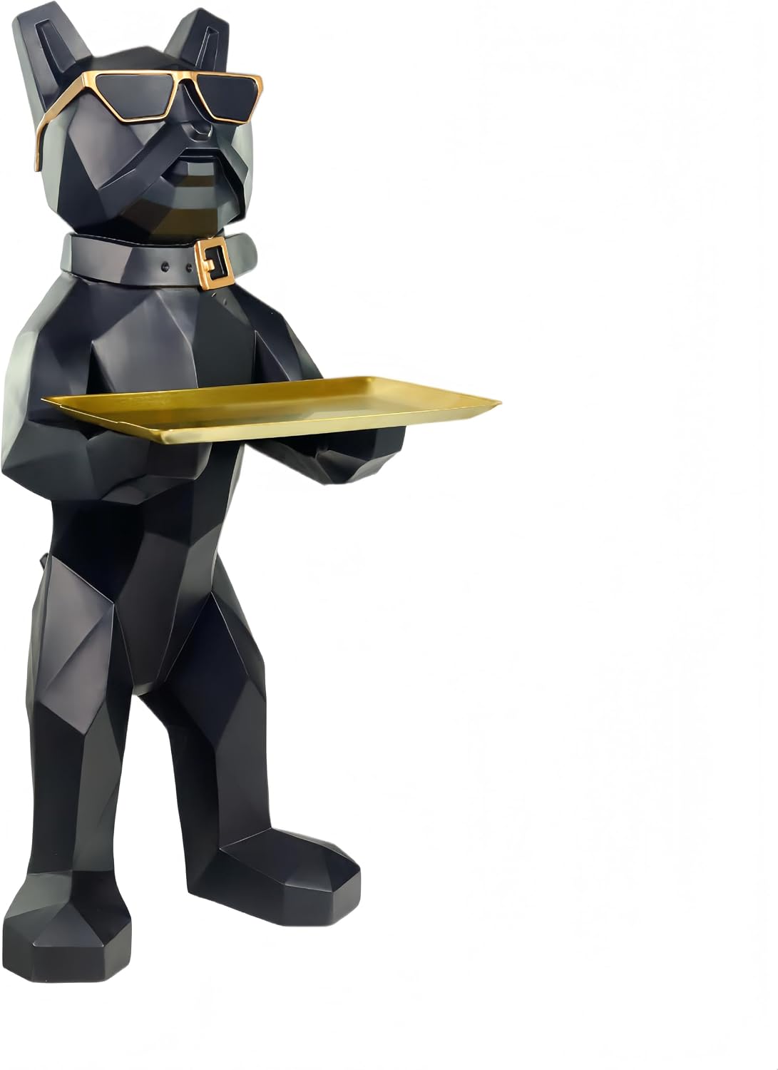 French Bulldog Butler Statue 34”H Black Gold Tray Entryway Decor