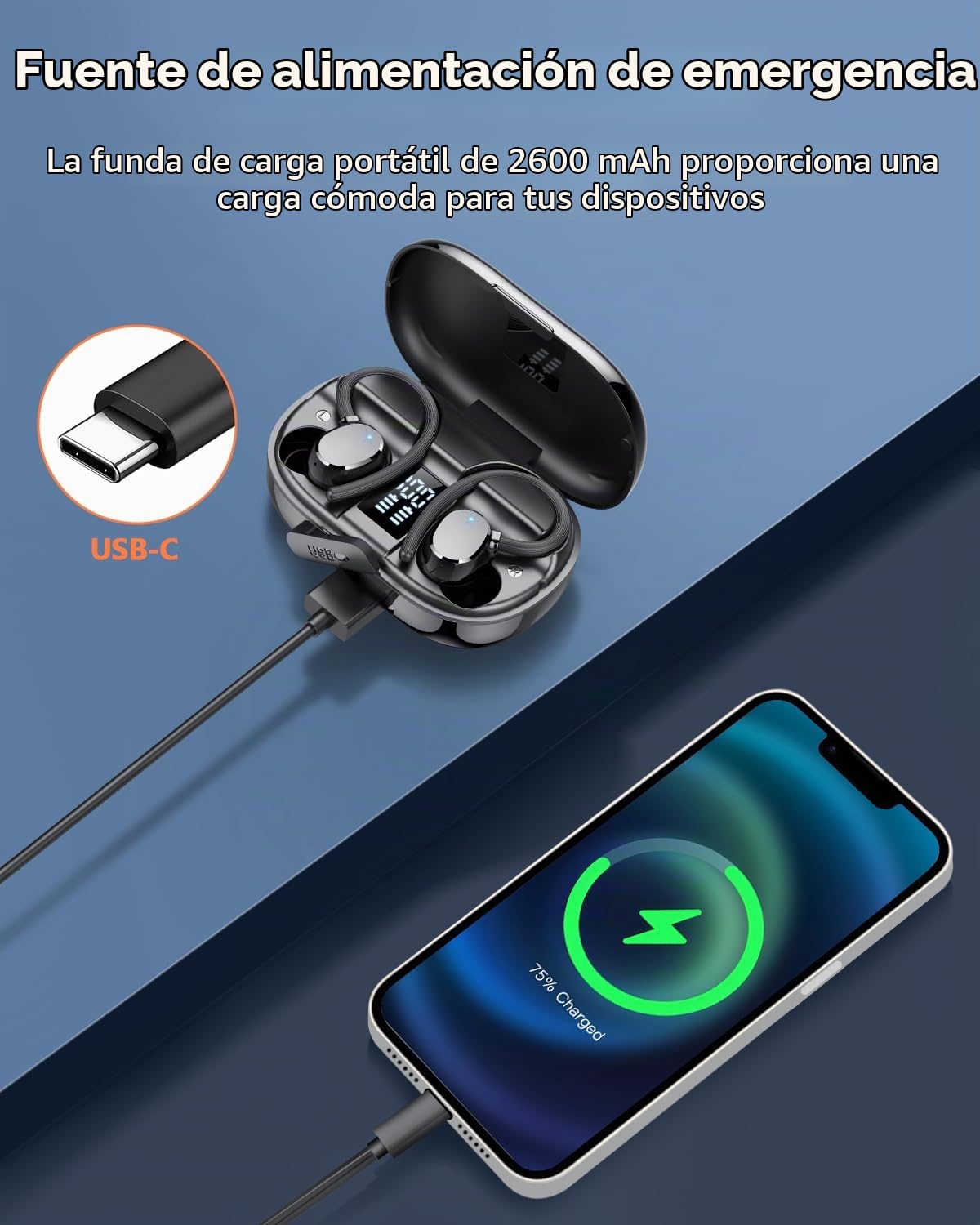 Auriculares Inalámbricos Deportivos, Nuevo Auriculares Bluetooth 5.4 HiFi Estéreo, 128H Cascos Inalambricos Bluetooth con 4 HD Mic Pantalla Dual LED, IPX7 Control Táctil Inalámbricos para iOS/Android