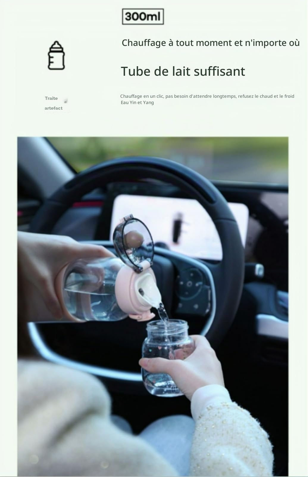 Chauffe-Eau portatif,Chauffe-Eau Portable pour Formule bébé Capacité de 300 ML,Chauffe biberon Nomade sans Fil,Facile à Transporter et adapté aux Voyages