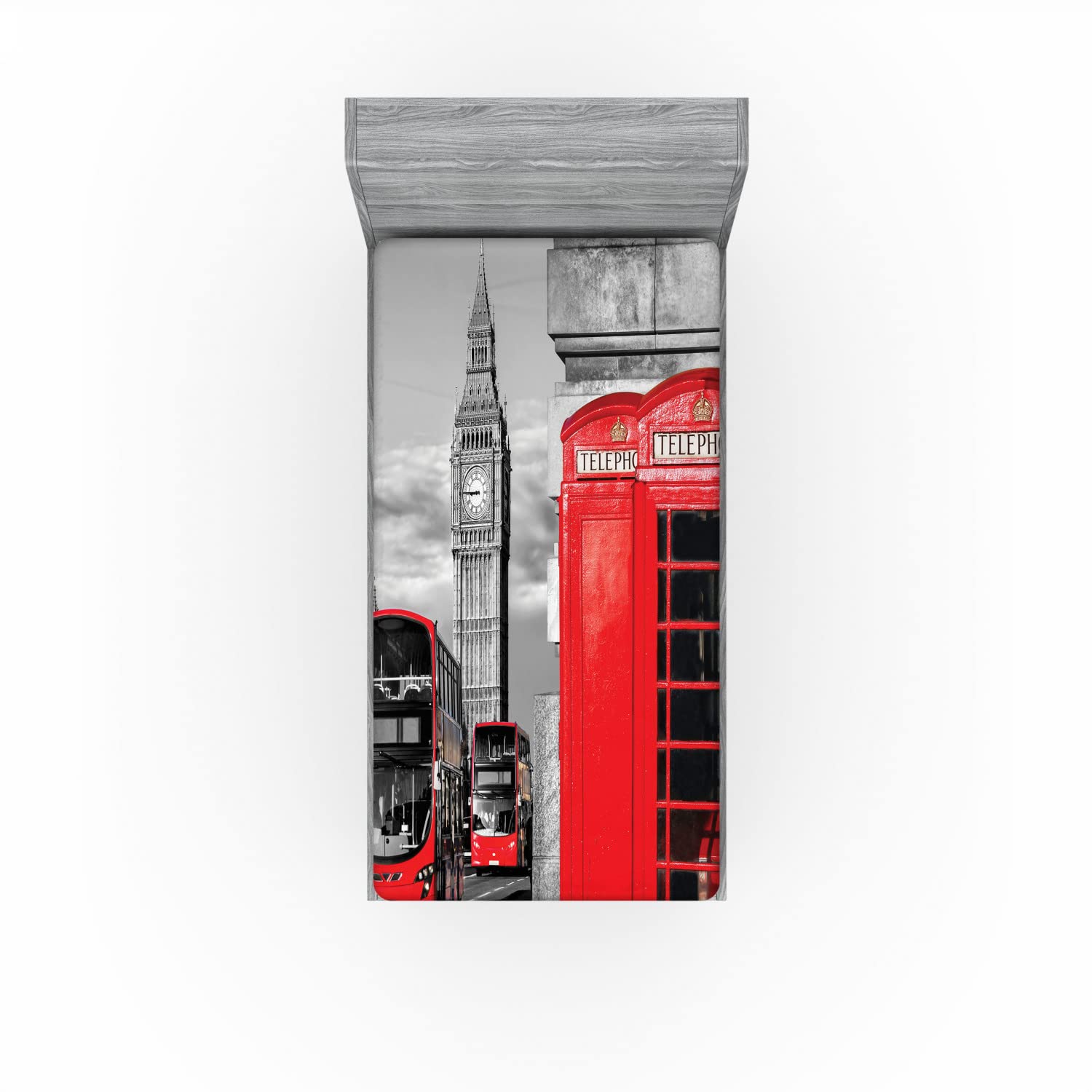 Ambesonne Europe 2 Pack Fitted Sheet, London Retro Phone Booth, Bed Cover All-Round Elastic Deep Pockets 2 Pieces, Package Contains 2 Twin Size Fitted Sheets, Red Grey