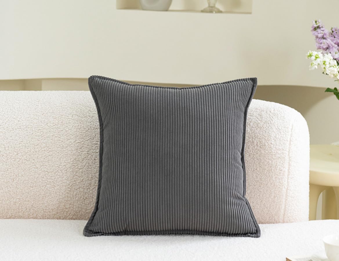 Grey cushions 45 x 45cm set of 4 Corduroy Cushion Square stripes Throw Pillow Case Set drak gray Cushion Covers for Living Room Sofa Bed Bedroom Home Decor Garden ornament Cushion Couch pillowcase - Image 2