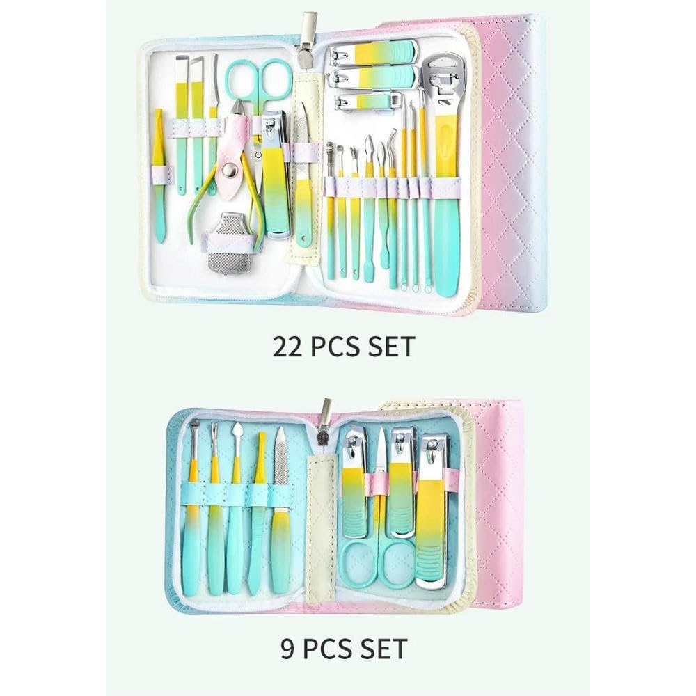 Cortauñas, Juego de cortaúñas manicura 9 a 22 Piezas, Kit Acero Inoxidable, Herramientas for el Cuidado Las uñas, portátil(22 in 1 Set)