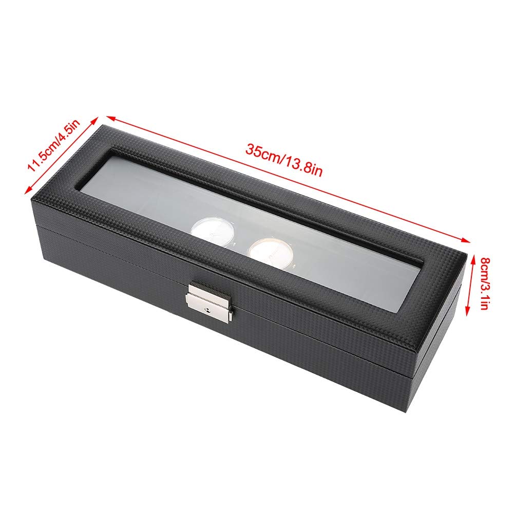 Boîte de montre, 6 grilles boite montre PU support de montre en cuir de fibre de carbone montre-bracelet vitrine boîte de rangement de bijoux pour affichage de montre magasin de détail et stockage