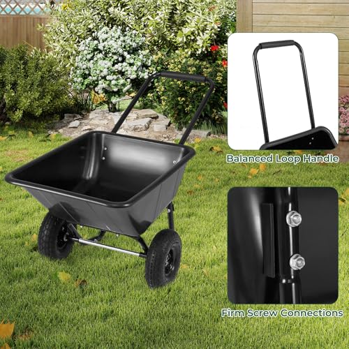 ARNOT Dual-Wheel Wheelbarrow, 330 LBS Utility Garden Cart with 10” Pneumatic Tires, Lightweight Home Yard Wheelbarrow, Perfect for Transporting Soil Bricks and Construction Materials - Thumbnail 5