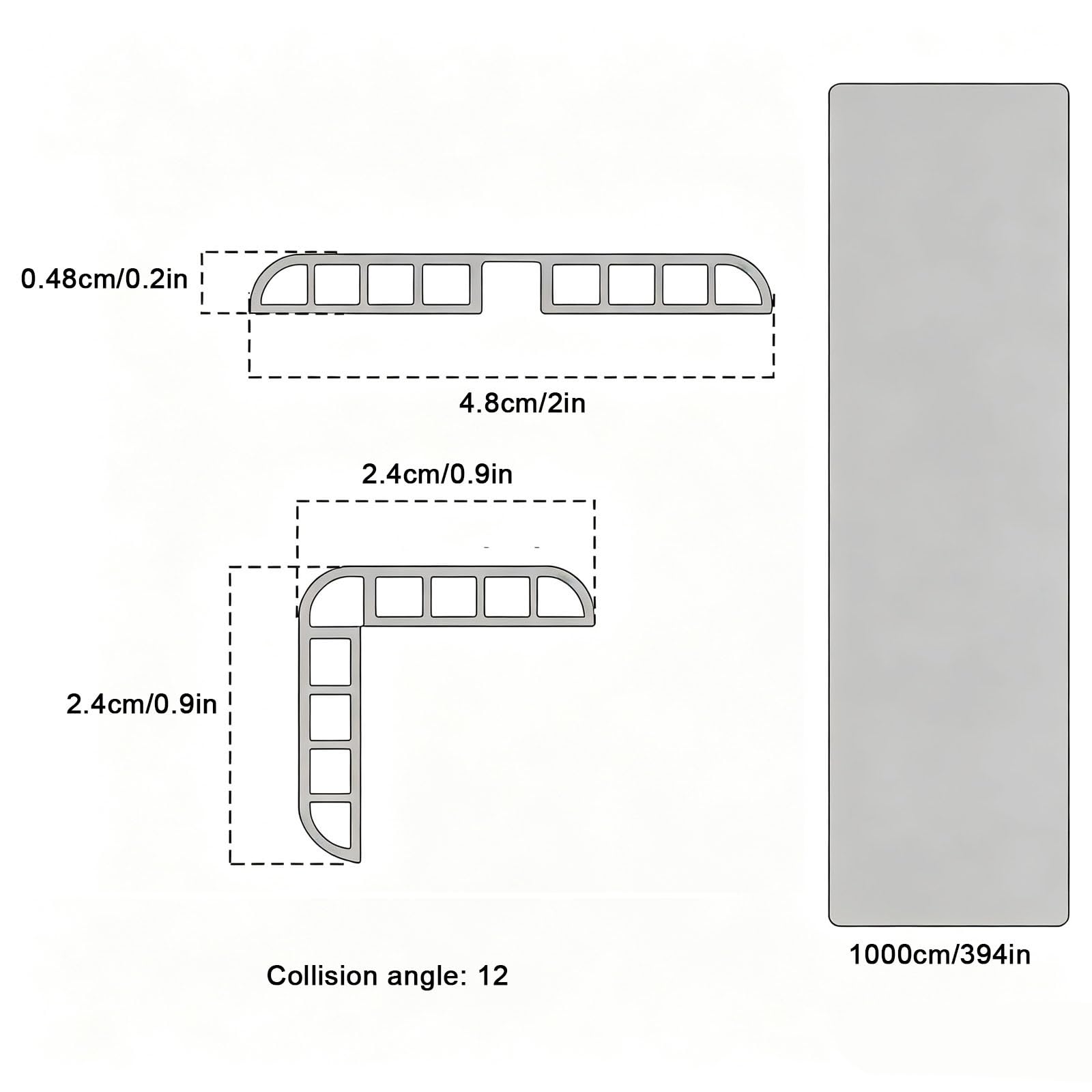 Paraspigoli Angolari, in PVC Autoadesivo, Nero Semitrasparente, Paracolpi | Para Spigoli per Mobili, Struttura a Camera D'aria, Protezione Angolare Anti-collisione(2.4x1000cm/0.9x394in)
