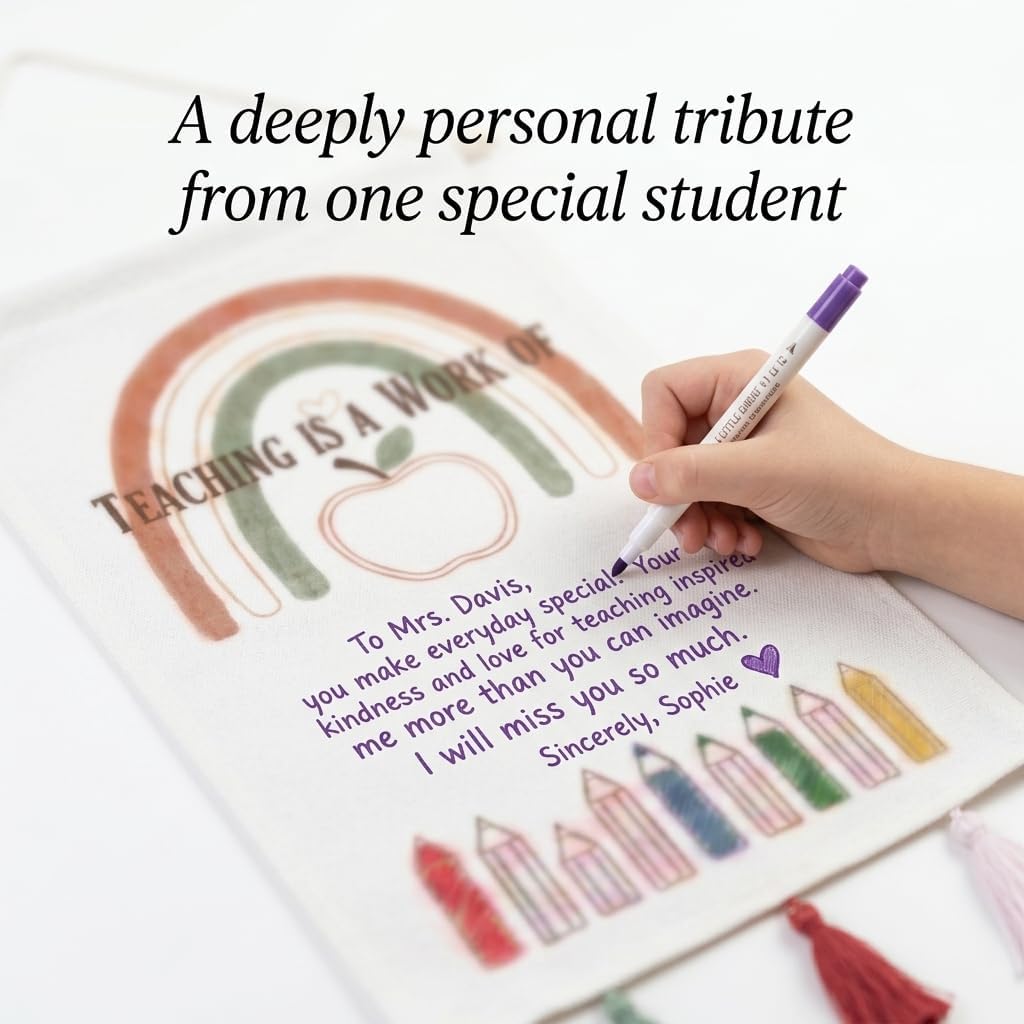Teacher Appreciation Gift 2026 - Group Gift from Class or Personal Thank You, DIY Canvas Rainbow Signature Banner, End of School Year Keepsake from Student, Personalized Classroom Wall Decor (13" x 15")