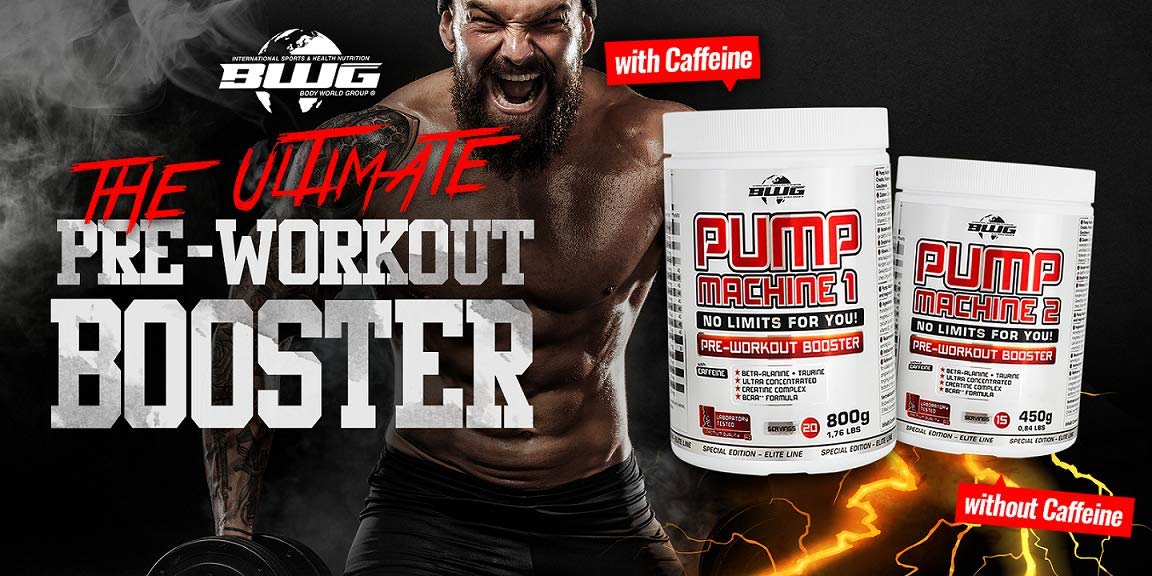 BWG Pump Machine 1, Pre Workout Booster (mit Koffein), Special Edition - Elite Line (mit Dosierlöffel) Cherry Fresh Geschmack - 800g Dose