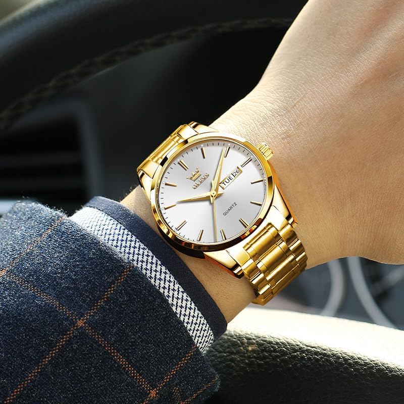 OLEVS Mens Gold Watches Waterproof Stainless Steel Lightweight Watch with Date Classic Luxury Dress Watch for Men Gold White Blue Green Dial - Image 2