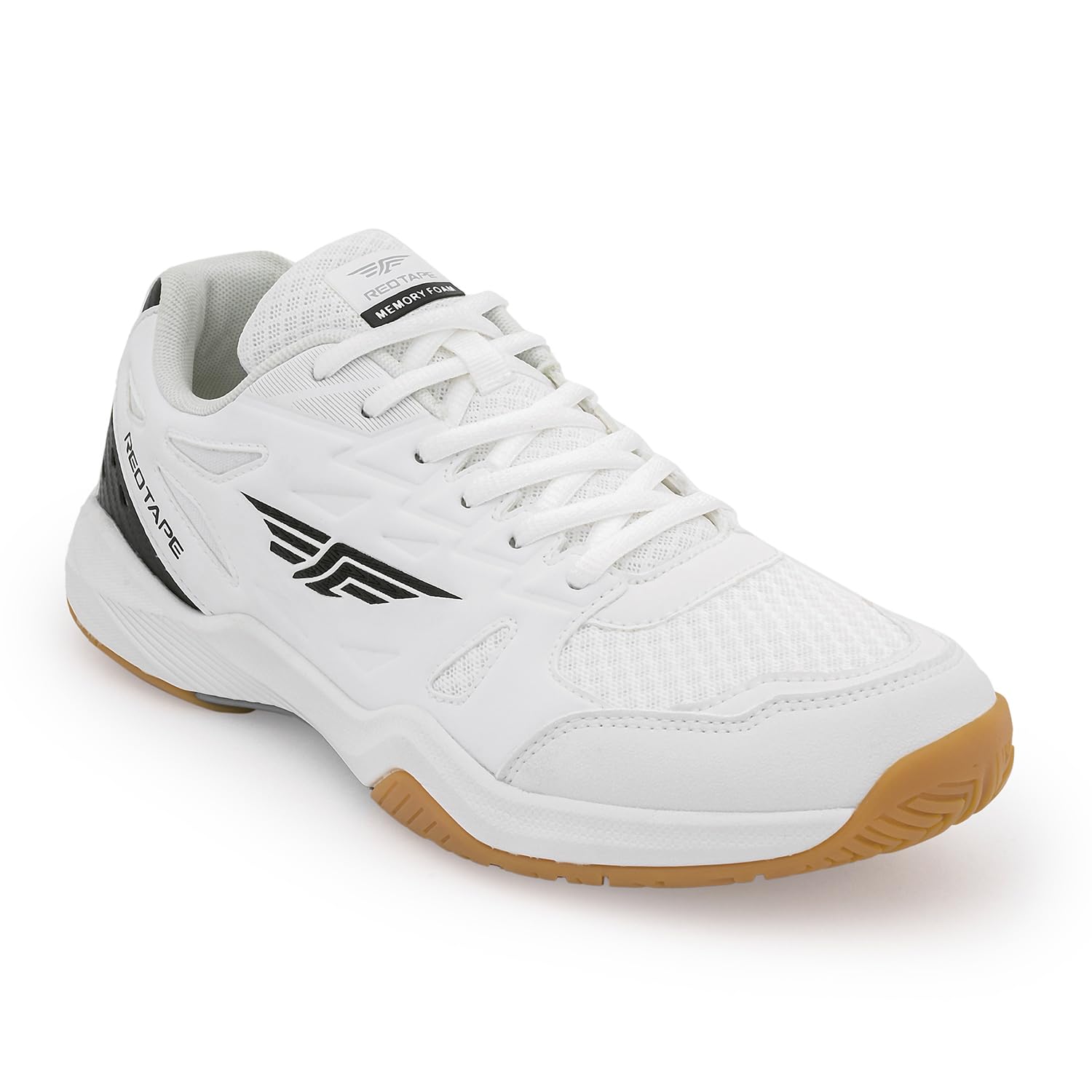 Men's Sneakers White Black Pu Mesh Round Toe Lace-Up-image-41