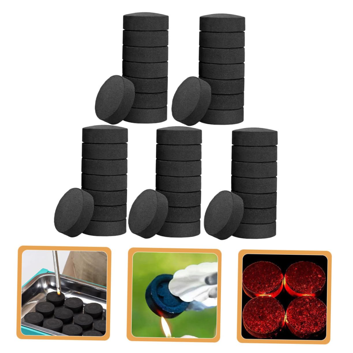 Carbón Vegetal para Exteriores 70 Pastillas Negro de Encendido | Barbacoa Portátil y Camping, Formato Ligero, Suministro Doméstico para Estufa