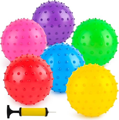 LOVEINUSA 6 bolas de rebote, bolas Knobby con bomba de 6 pulgadas, bolas sensoriales de masaje puntiagudas para bebés y niños pequeños