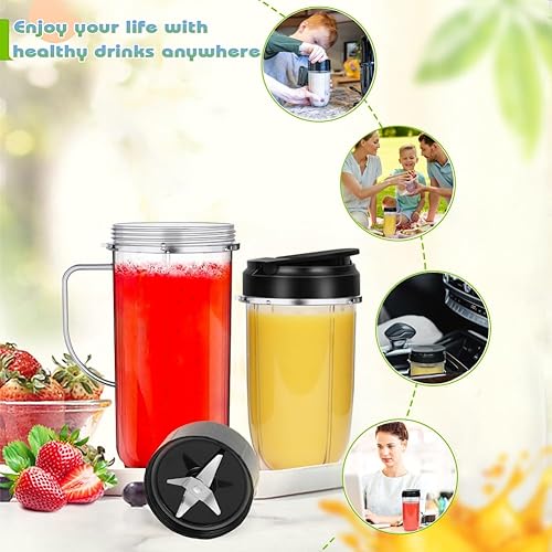 Miniatura 5 de QUIENKITCH Paquete de 2 vasos mezcladores Magic Bull, taza alta de 22 onzas con tapa abatible para llevar, taza de repuesto de 16 onzas con piezas