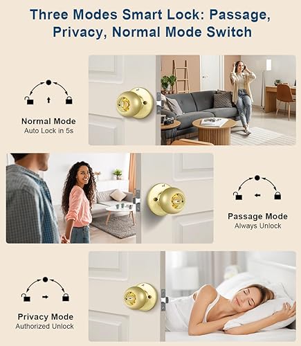 Miniatura 6 de Cerradura de puerta de huellas dactilares, perilla inteligente de puerta de huellas dactilares con teclado, cerradura de puerta biométrica con