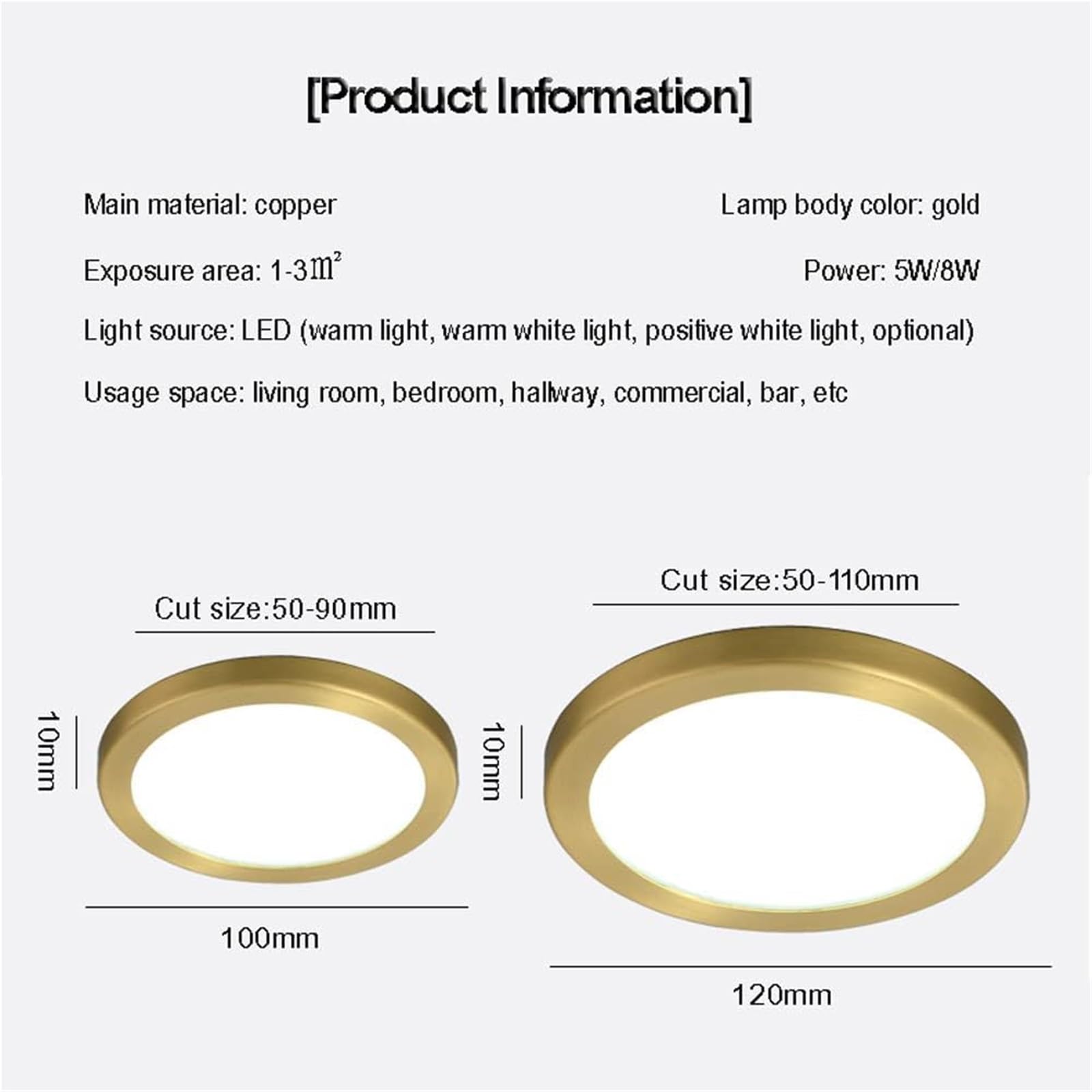 6 sztuk wpuszczanych opraw downlight, listwa maskująca, ultracienkie reflektory punktowe, w całości miedziana listwa maskująca, oprawa downlight 5W/8W z oświetleniem dzie,8w-Neutral light