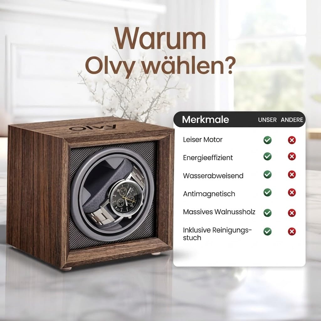 Olvy Uhrenbeweger Automatikuhren 1 Uhr Leiser Motor Holz