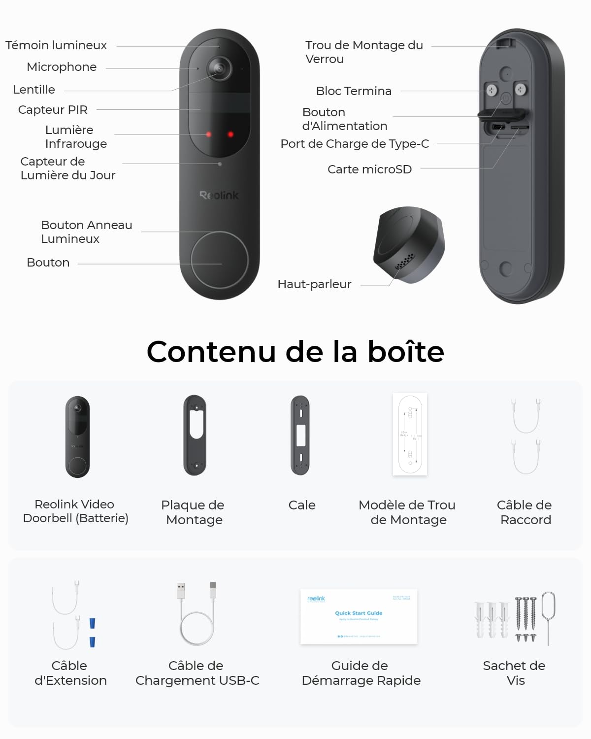 Reolink Caméra Sonnette 2K sans Fil avec Batterie, Wi-FI 2.4/5GHz, Vue tête-Pieds 1:1, détection des Personnes/véhicules/Colis, Pas de Frais mensuels, Audio bidirectionnel, Video Doorbell (Batterie)