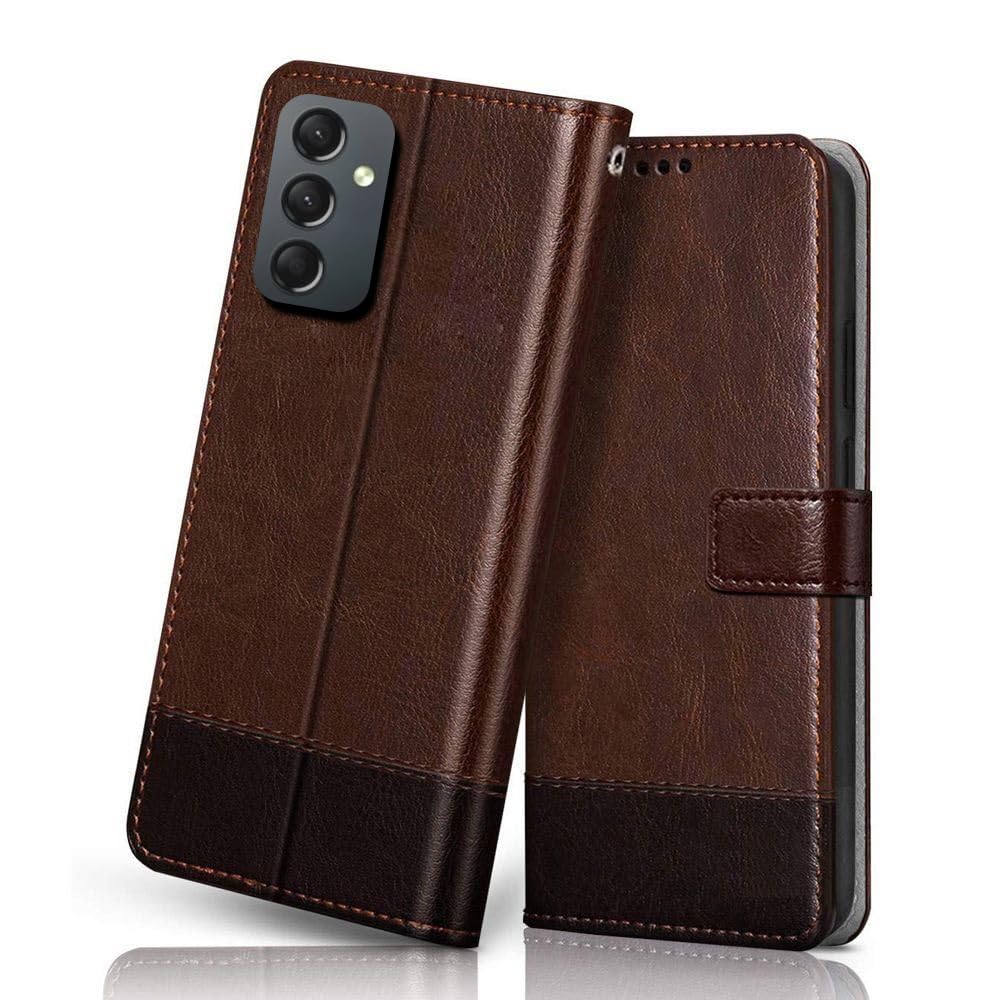 Windmill Premium Vegan Leather Dual Flip Mobile Cover Case|Kickstand & Card Holder|360 Degree Grip Protection| Wallet Type with Magnetic Closure for Samsung Galaxy A24 5G-(Brown with Coffee) (B0CC6S55K1) Amazon Price History, Amazon Price Tracker