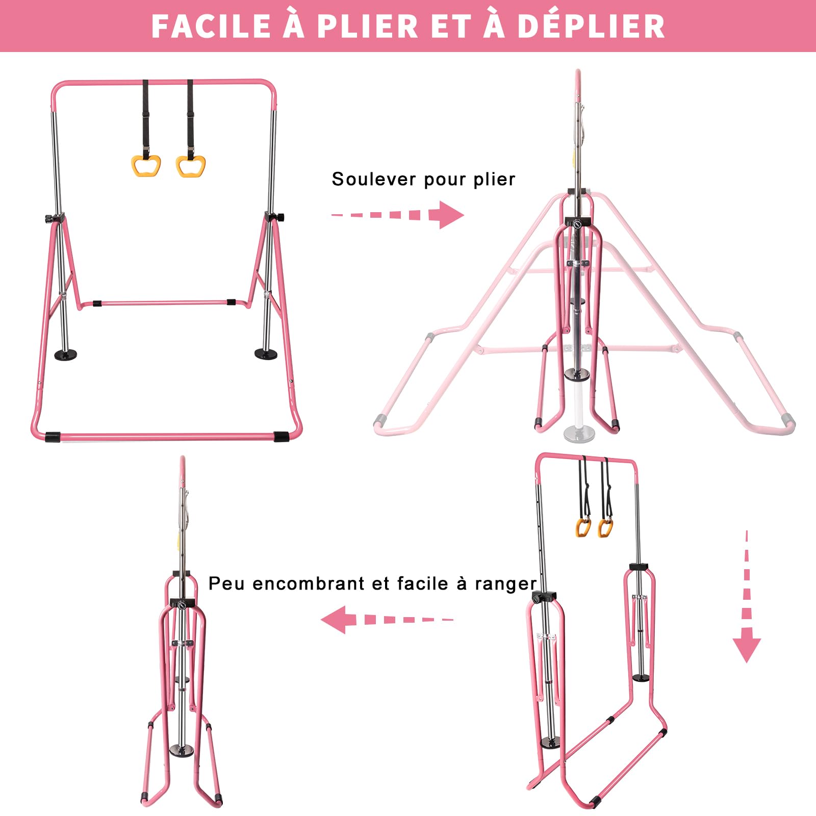 Barre de gymnastique télescopique pliable pour enfants Hauteur réglable Barre horizontale Fitness Escalade Tour de gym à domicile pour enfants/enfants