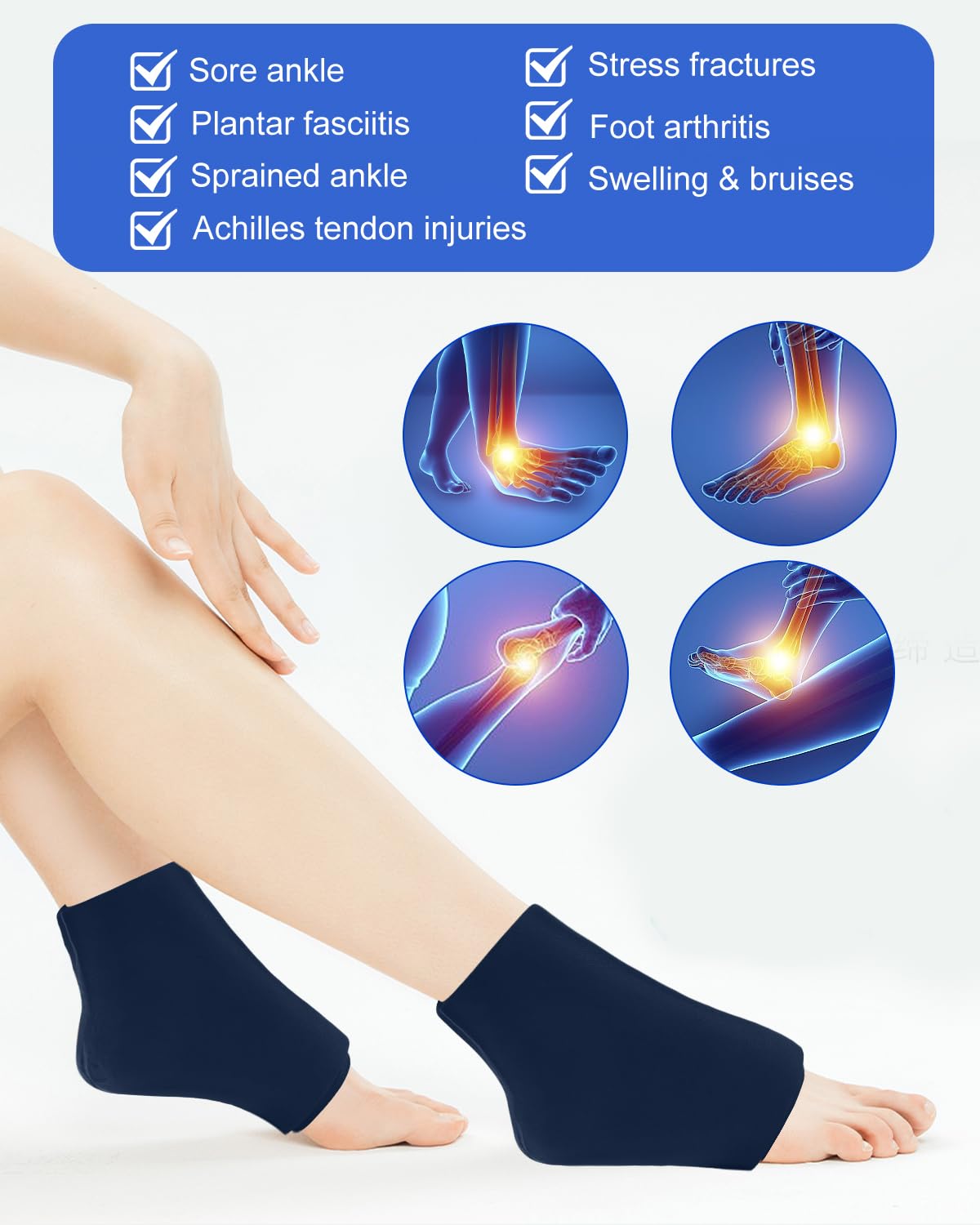 Manguito de enfriamiento para tendinitis de Aquiles, bolsa de hielo para tobillo y pie, gel de hielo para terapias de calor y frío, almohadillas de enfriamiento para pies, para esguince de tobillo
