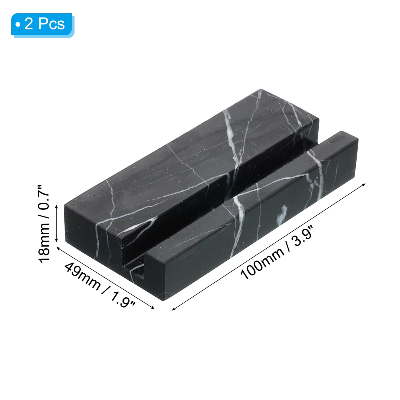PATIKIL Business Card Holder for Desk 2 Pack Marble Business Card Holders Stone Card Stand Organizer Cards Display for Office Exhibition Black - Image 2