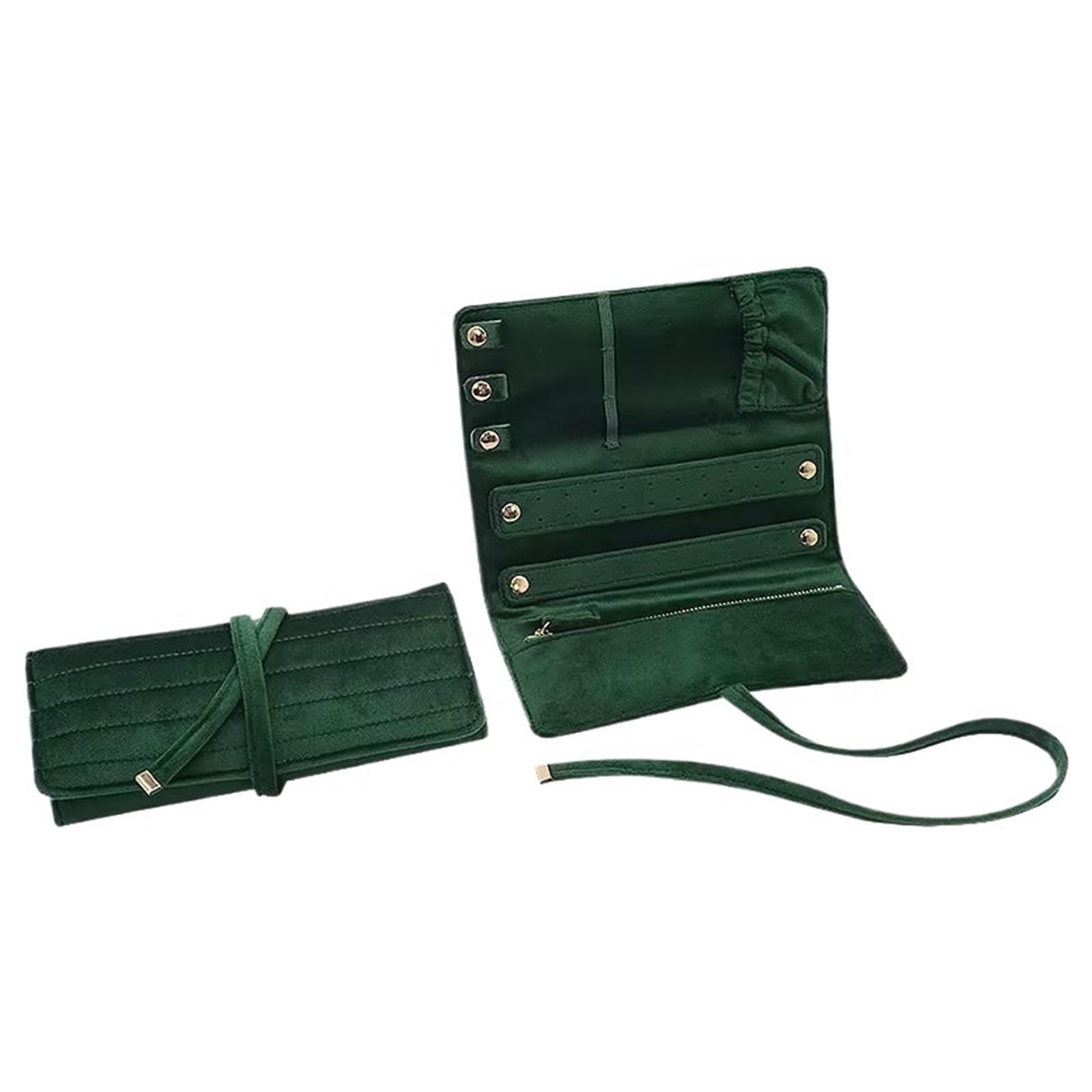 RUWLFE 1Pcs Jewelry Bag Storage Necklace Earrings Ring Roll Display for Rings, Necklaces, Earrings(Dark Green)