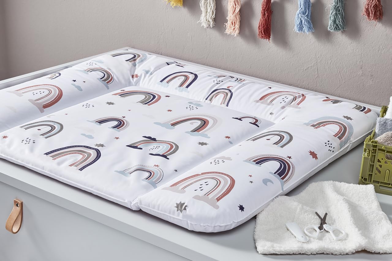 Wickelauflage Keil, Boho Rainbow, mehrfarbig + Rotho Babydesign Waschtücher 3er Set