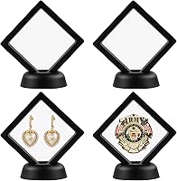 Jutieuo 4-Pack 3D Floating Frames with Stands - Black Shadow Boxes for Challenge Coins, Jewelry, Medals (2.75x2.75")