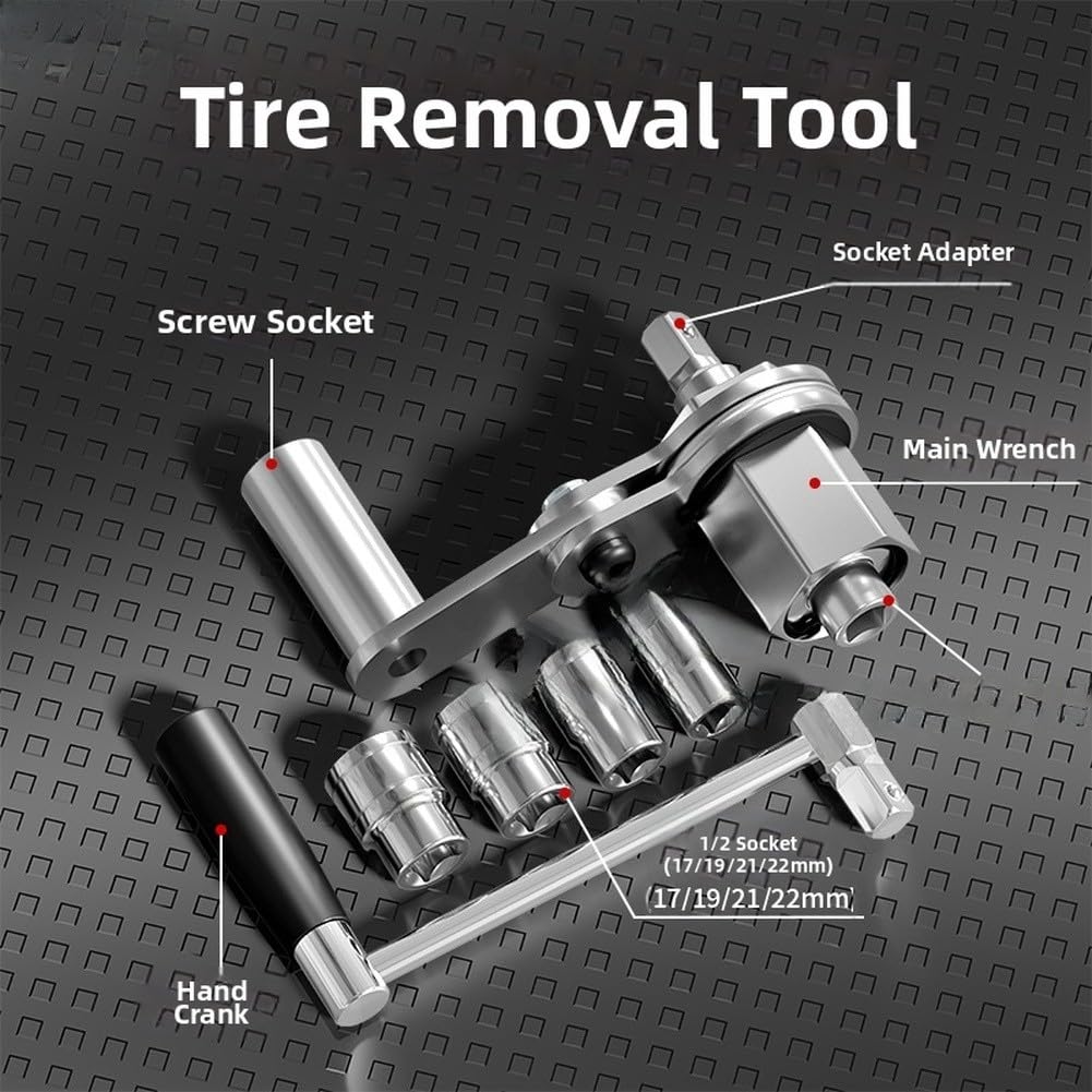 Kreuzschlüssel mit Hebelwirkung für Reifenwechsel, 4 Stecknüsse 17/19/21/22mm, ergonomischer Griff, kompaktes Auto-Reparaturwerkzeug für PKW und SUV