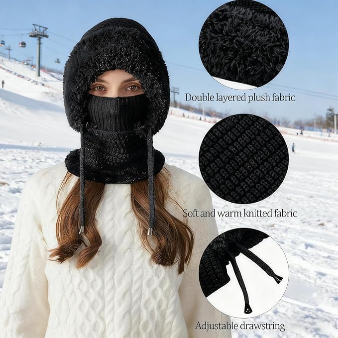 3 in 1 Beanie Hat with Scarf and Mask,Womens Knit Beanie Hat Fleece Lined Winter Scarf Mask Set Snow Caps 7-14 Days delivery - Image 5