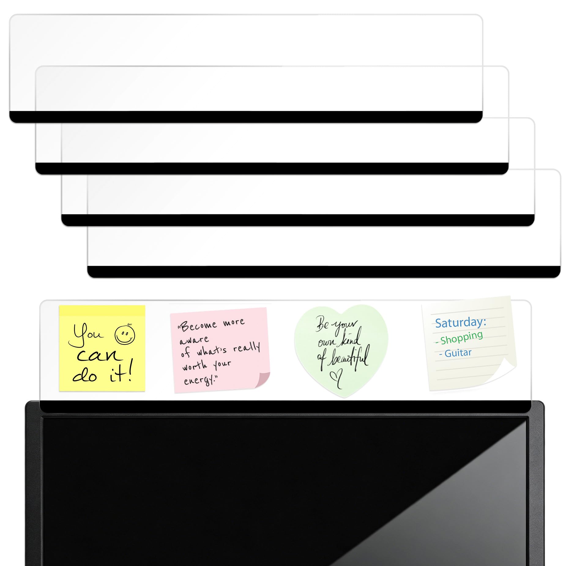 Lot de 4 tableaux mémo adhésifs pour ordinateur, tableau mémo pour écran d'ordinateur, transparent