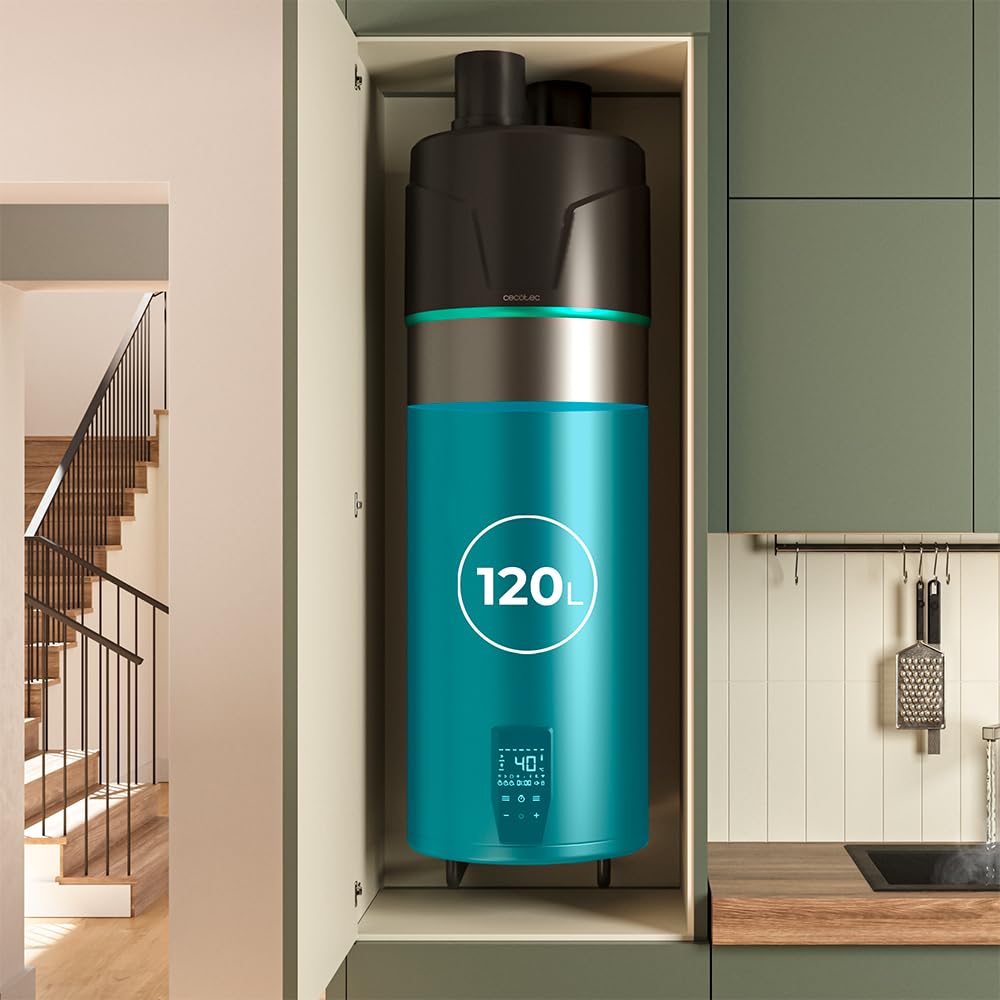 Cecotec Thermo avec Aerotermie de 120L, Chauffe-eau AeroThermal 120 Water Connected. Énergie Sostenible, Bas Consommation, Écran Tactile, Contrôle par APP, R290, Température jusqu’à 75ºC