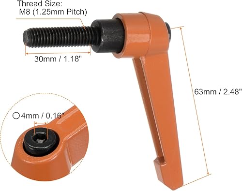 Miniatura 2 de HARFINGTON 4 manijas de palanca de sujeción ajustables M8 x 1.181 in de rosca macho, perillas de tornillo giratorio de bloqueo de trinquete de