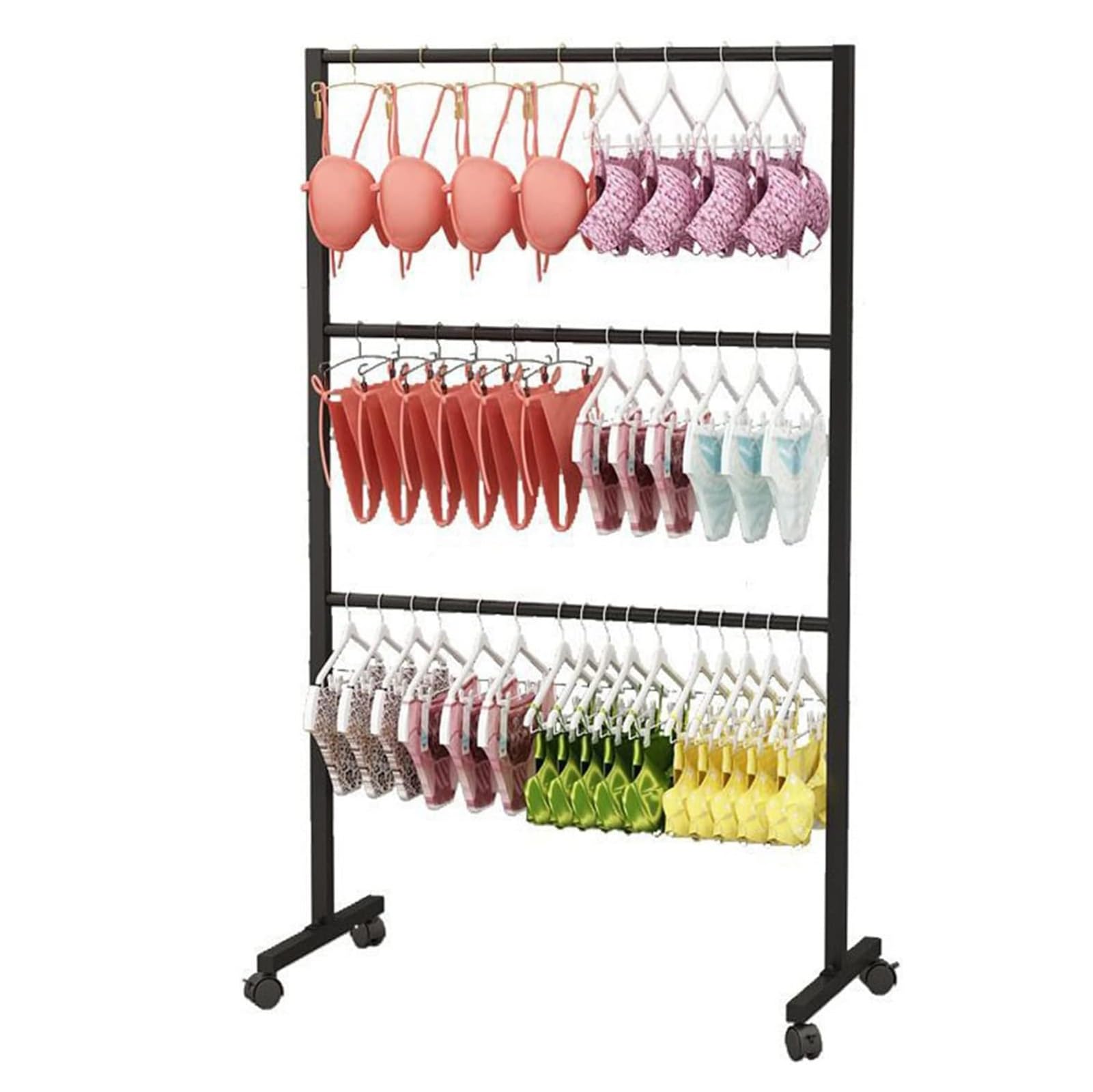DFGHNBVC Portable Floor-Standing Display Rack With Wheels And 3-Tier Shelves For Retail Store Underwear, Bra, Panty, And Clothing Organization In Boutiques And Mall Exhibitions,Black-60X40X135Cm