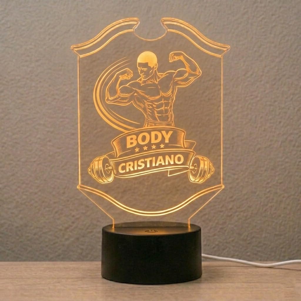 Lampada LED Bodybuilding Personalizzata con Nome, 7 Colori per Palestra e Fitness, Regalo Sportivo per Uomo Donna, Idea Regalo per Bodybuilder, Personal Trainer, Atleti e Appassionati di Gym