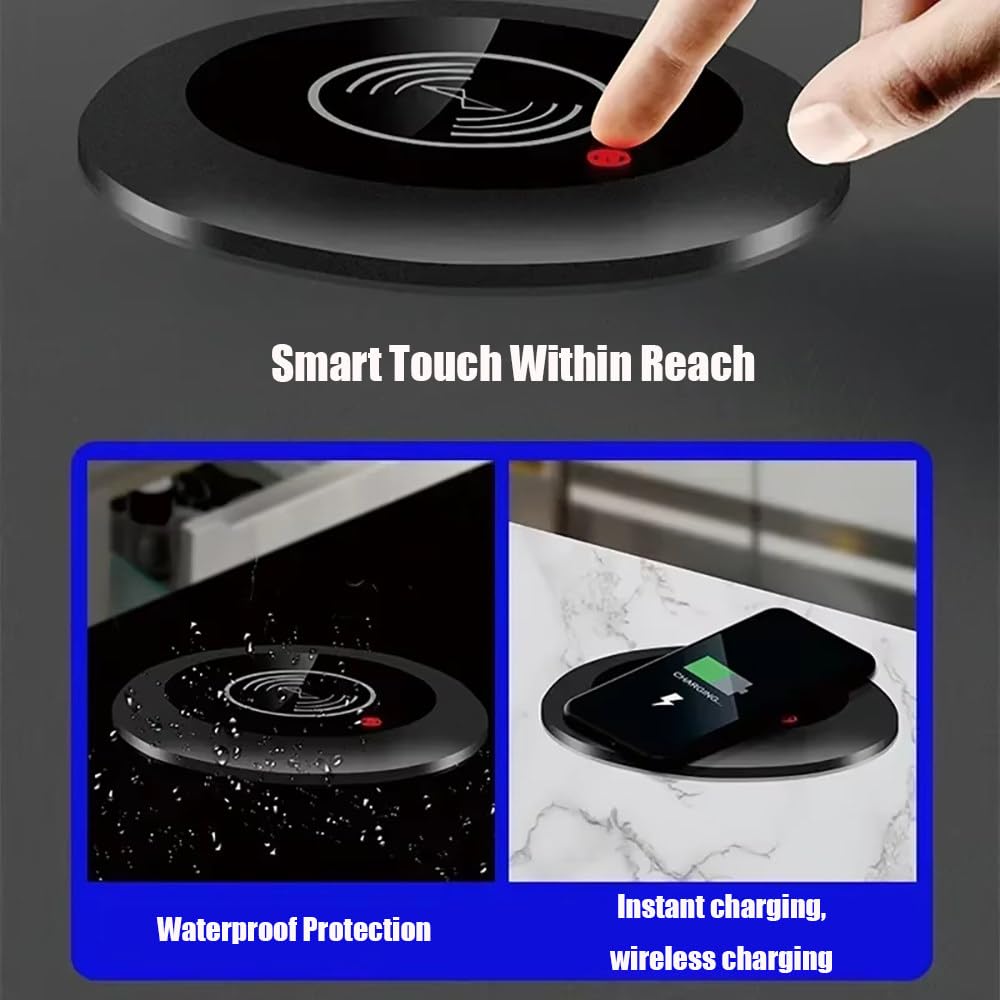 Prese A Scomparsa Per Piani Cucina,3 Prese Multifunzione Ca,2 Usb-A + 1 Usb-C,Ricarica Wireless Da 15W,Sollevamento Intelligente Tramite Tocco,Installazione A Scomparsa,Per Scrivania Di Casa A