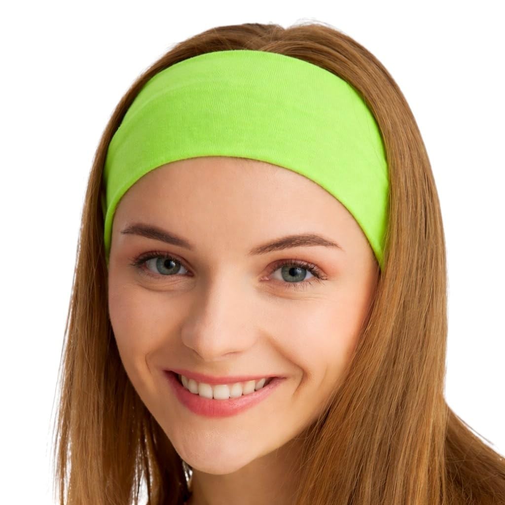Headbands for Women Men Solid Color Non-Slip for Yoga, Fashion Sports Hair Bands for Men, Women's Hair, Soft Cotton Fabric Stretchy Headbands for Women for Workout Fitness Running (Lime Green, 1 Size)-image-19