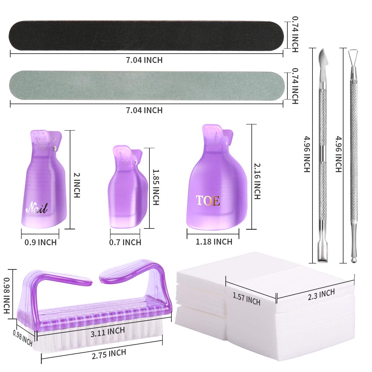 Kit de removedor de esmalte de uñas de gel, clips de uñas, almohadillas removedoras, pelador de cutículas, lima de uñas, pulidor, cepillos y clips de remojo para manos y dedos de los pies, 2