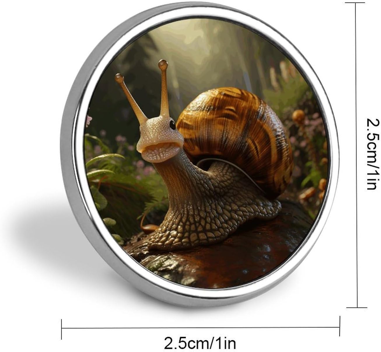 Round Metal Lapel Pin, Aluminum Alloy, Cartoon Snail image 2