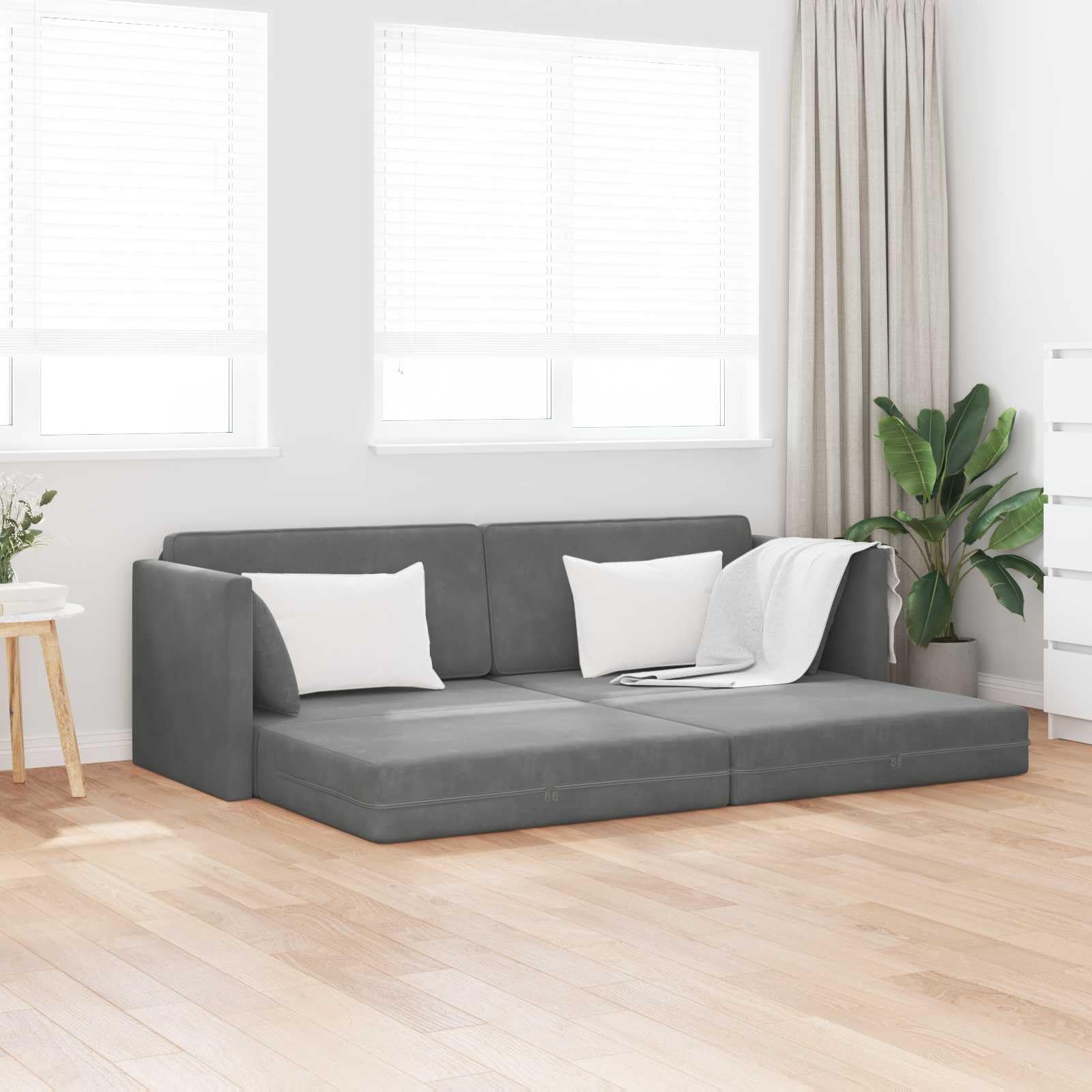 Sofa podłogowa ciemnoszara, 213 x 70 x 77 cm, aksamit